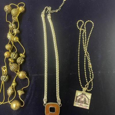 Metal brass beads chain necklace, LC silver herringbone w/pendant, Oh Holy Night necklace