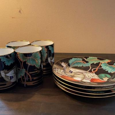 Fitz & Floyd Mallard Pond fine porcelain 6 cups and 6 dessert plates