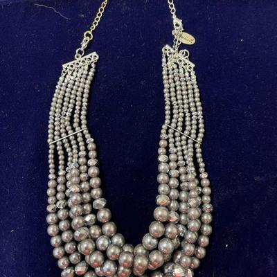 "Jules" multi strands silver bead necklace