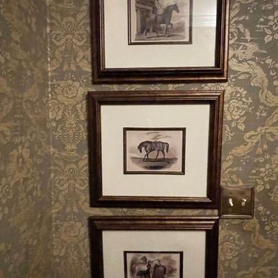 set of 3 framed horse pictures