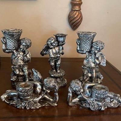 set of 5 Cherubs candle holders