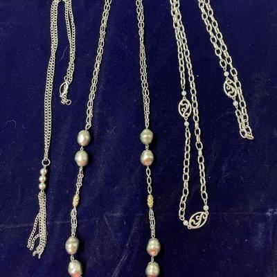 silver chain & bead long necklace and chain necklace