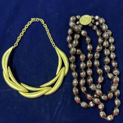 vintage Karl Lagerfeld abstract stem choker and vintage metallic bead necklace