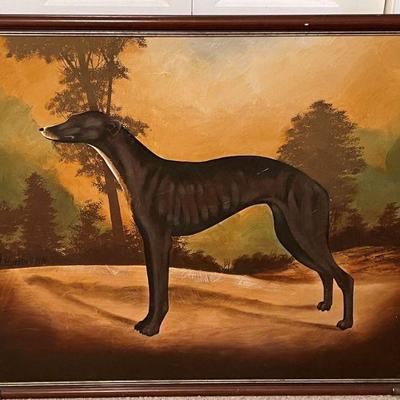 large framed oil on canvas Greyhound picture