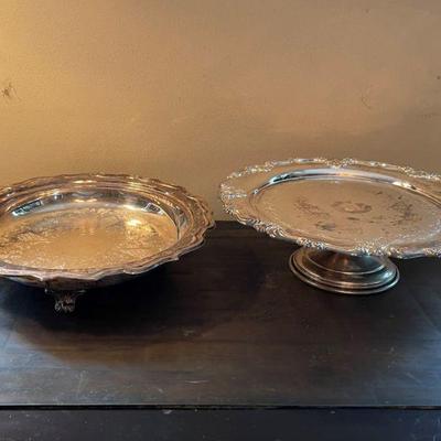 s/p footed cake plate and footed tray