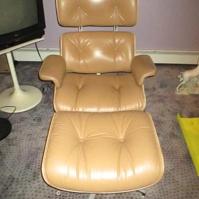 Eames Howard Miller Lounge Chair with Ottoman Tan & Walnut  