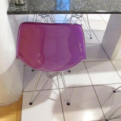 6 Wayfair Chairs White with Purple Backing 