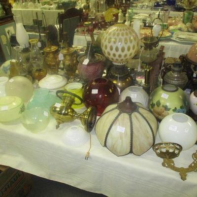 Assorted antique lighting and shades