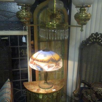 Pittsburgh Table Lamp, Stain Glass Windows, Victorian Oil Lamp Fixture