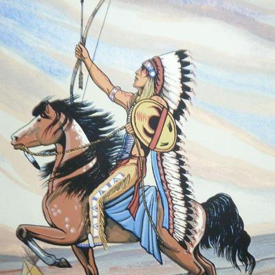 hand painted Indian on horse