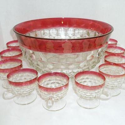 Whitehall ruby cubed punch set bowl/10 cups