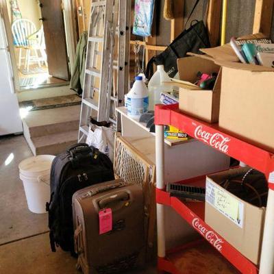 Garage stuff!  Ladders (extension & 6 foot), Paints, Shelving