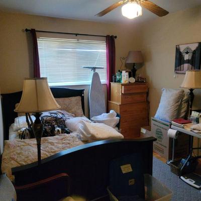 Full size bed & mattress (2), linens, laundry care