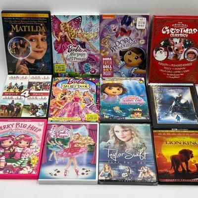 (12) Kids DVDs Barbie, Disney, Taylor Swift, Lion King
