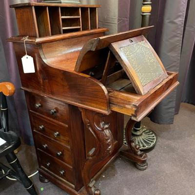 Antique Davenport Desk with weighted top organizer