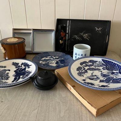 MHT033- Asian Platters, Vases & Vintage Cast Iron Pot