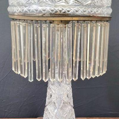J. Hoare Large Cut Glass Lamp, c. 1900
