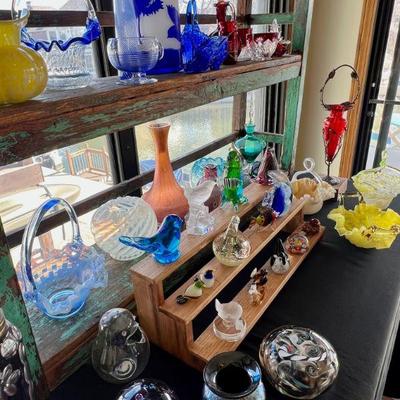 Glass collection - antique baskets, art glass and more