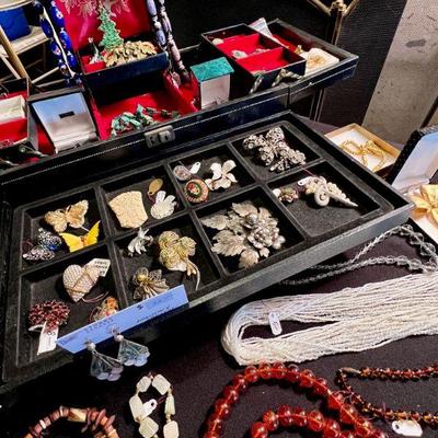 collection of vintage costume jewelry