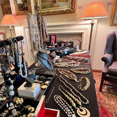collection of vintage costume jewelry