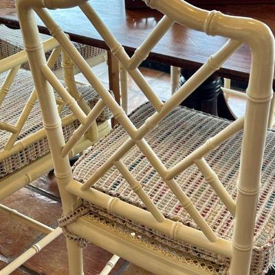 Vintage Chinoiserie set of faux bamboo dining chairs