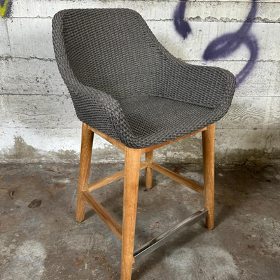 $80 designer teak and woven top counter stool	
