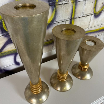$90 large wood candleholders	