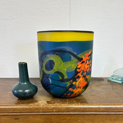 $200 hand painted, hand blown italian vase - signed	