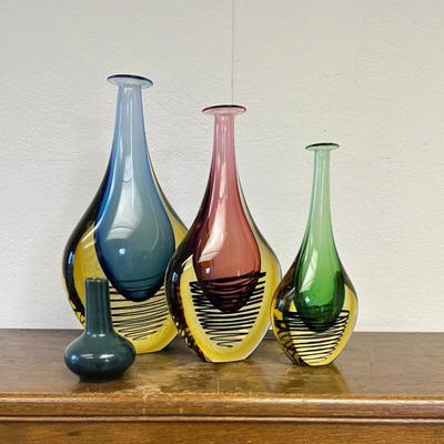 $600 set of three large hand blown glass vases by Luigi Onesto