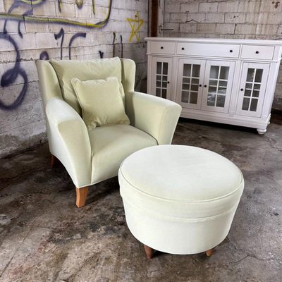 $350 custom lounge chair and ottoman	