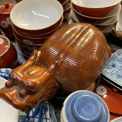 various dishes and collectibles