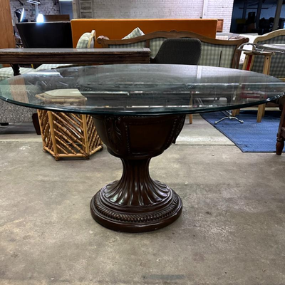 $50 large glass topped dining table	
