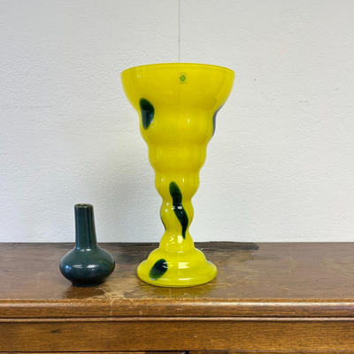 yellow hand blown glass vase	$120