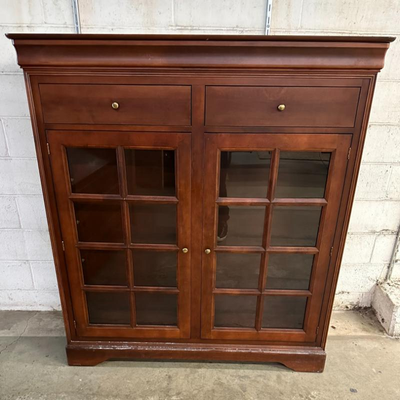 $80 dining cabinet with lights, missing shelves	