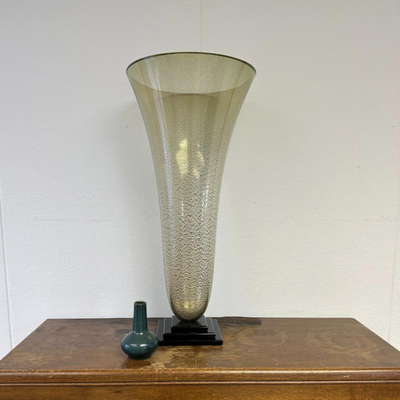 $150 large hand blown glass vase signed	