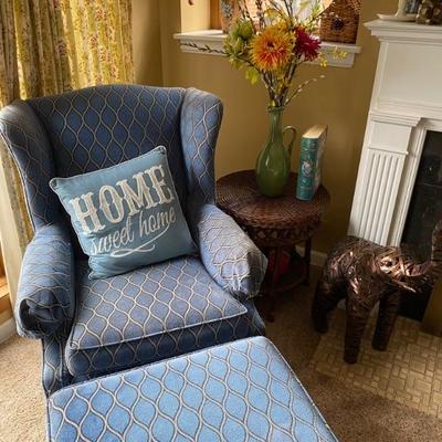 Vintage Wing Back Chair, Custom Fabric with Ottoman