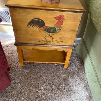Knotty Pine Hand Painted Rooster Occasional Table/Storage