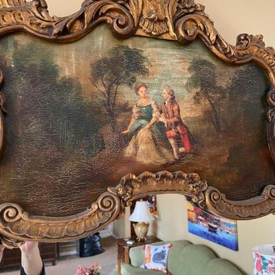 Antique. Louis XV French Trumeau Wall Mirror with Oil Painting