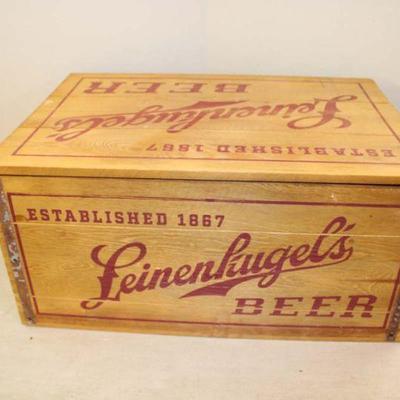 331: Vintage Leinenkugel beer wooden advertisement box approx. 23" w x 16" d x 11" h