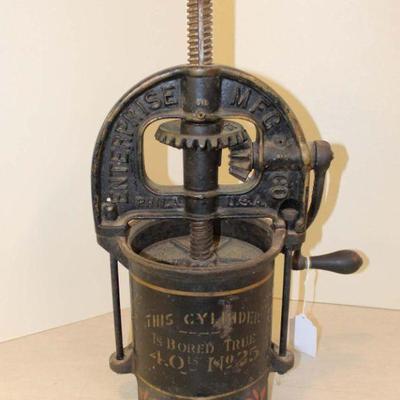 325: Antique Enterprise wine press with Rare number (25) in original paint approx. 14" w x 9" d x 20" h