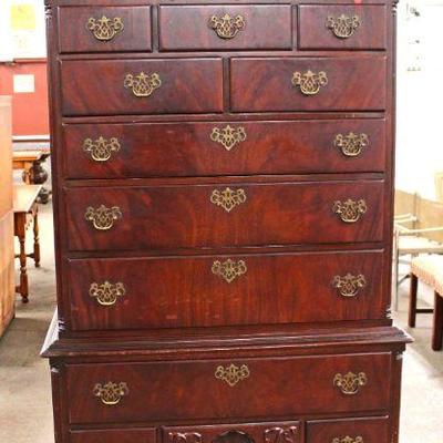 151: Beautiful semi antique burl mahogany Chippendale style high boy attribute to Georgetown Galleries approx. 40