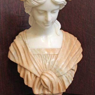 109b: Italian carved quad color marble bust of Renaissance woman approx. 12