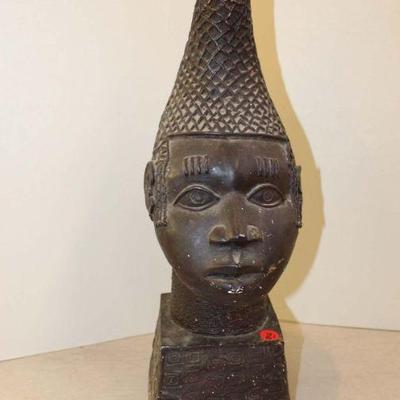 342: Vintage Composition Asian head sculpture approx. 6" w x 8" d x 19" h