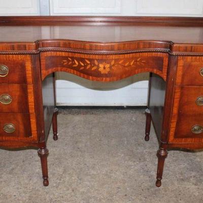 312: Antique burl banded mahogany with inlay 7 drawer vanity approx. 49" w x 19" d x 32" h