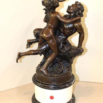 323: Bronze on marble of Centaur and woman dancing approx. 13" diameter x 21" h