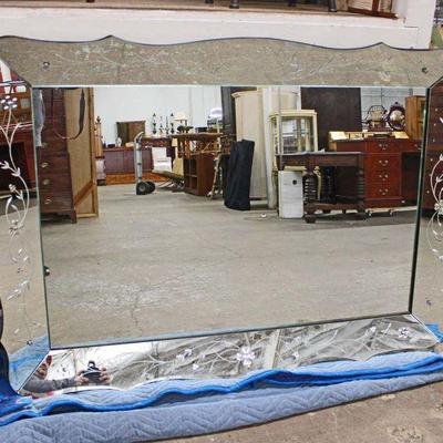 215: Vintage etched decorator mirror in good condition approx. 60" w x 3" d x 42" h