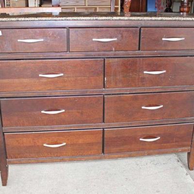 290: Contemporary modern design mahogany marble top 9 drawer mid chest approx. 60" w x 19" d x 47" h