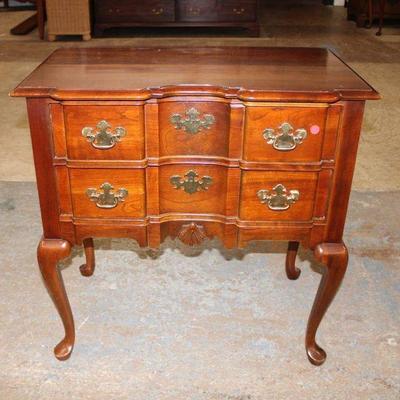 125: Solid cherry block front queen Anne 2 drawer low boy approx. 30