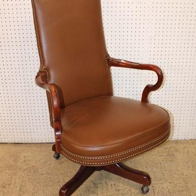 319: Century Chair Company mahogany frame tacked leather office chair approx. 27" w x 24" d x 44" h seat height 19"