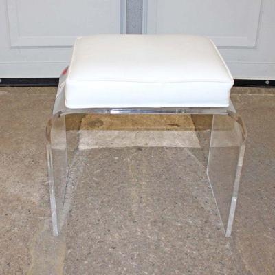 267: Mid century Lucite rotating leather style top vanity bench approx. 18" w x 12" d x 17" h